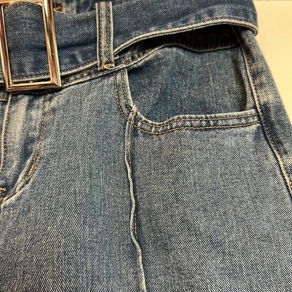 Dolls Kill Momokrom high waisted denim with frayed hem and silver buckle belt. - Picture 3 of 14